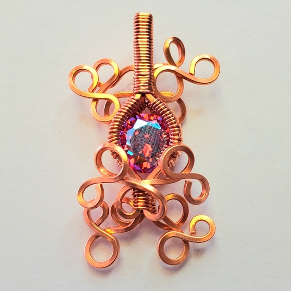 Electroplated cubic zirconia wire wrap necklace - Picture 1 of 4